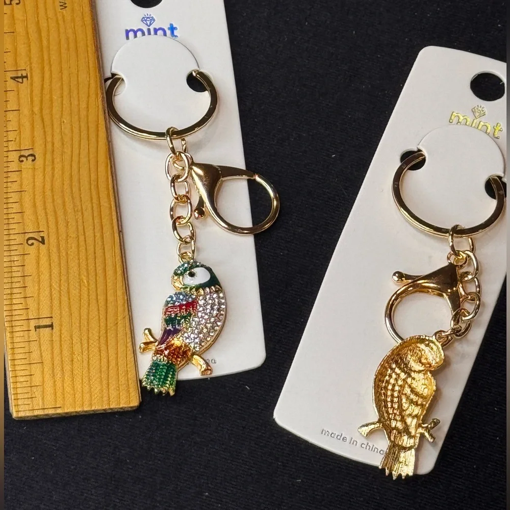 Mint Green and Red Tropical Bird Charm Keychain Bag Charm